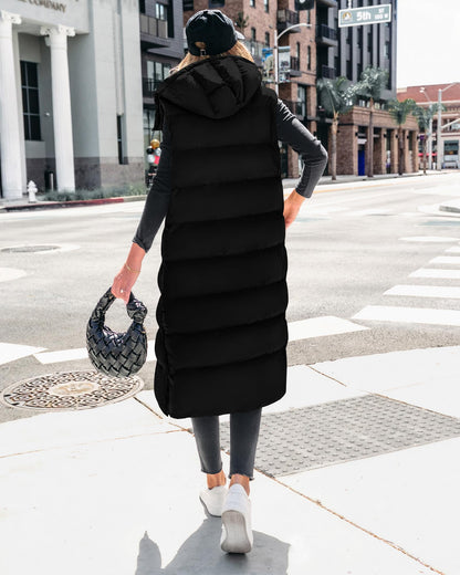 BTFBM Long Puffer Vest Women Quilted Hooded Sleeveless Fall Jackets 🍁 All In One Marketplace Canada