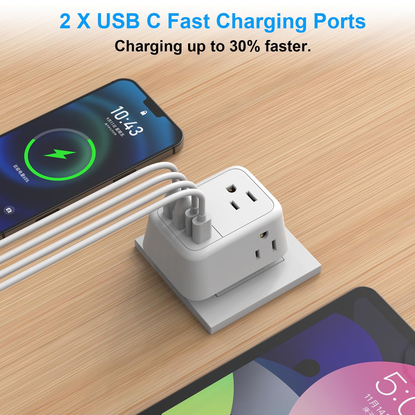 VYLEE Travel Plug Adapter with 4 AC Outlets and 4 USB Ports - European and International Power Adapter, Type C Plug Adapter Travel Essentials to Most Europe EU Spain Italy France Germany [1 Pack]