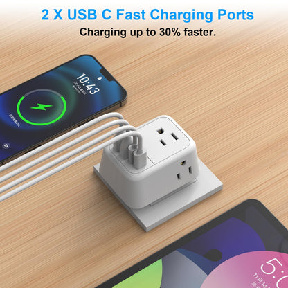 VYLEE Travel Plug Adapter with 4 AC Outlets and 4 USB Ports - European and International Power Adapter, Type C Plug Adapter Travel Essentials to Most Europe EU Spain Italy France Germany [1 Pack]