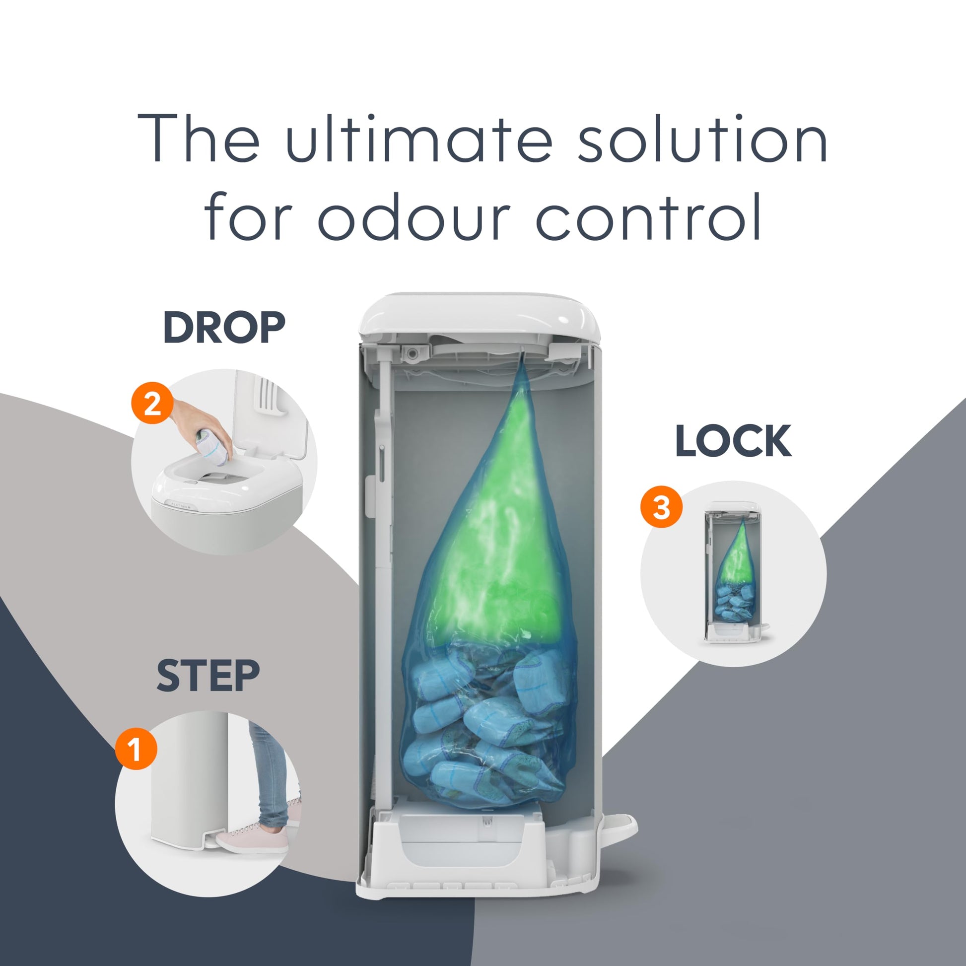 Diaper Genie Platinum Diaper Pail, Stone Grey - Made in Durable Stainless Steel and Includes 1 Easy Roll Refill with 18 Bags - Available at All In One Marketplace Canada