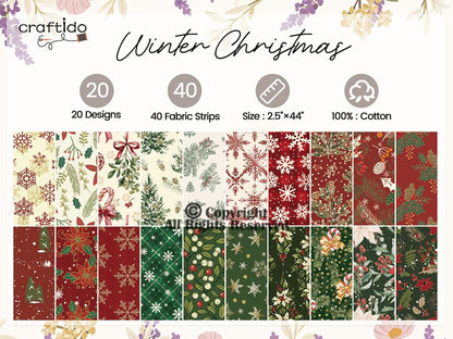 Craftido-20 Options-100% Cotton Jelly Roll Fabric Precut Strips for Quilting, Crafting, and Sewing, 40 Strips 2.5" x 44" Assorted Bundles for Rugs, Quilts, DIY Crafts and Home Decor-Winter Christmas 🍁 All In One Marketplace Canada