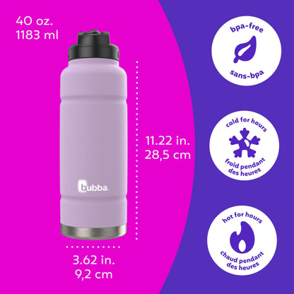 Bubba Trailblazer Stainless Steel Water Bottle with Straw Lid, Vacuum-Insulated, Lavender Frost, 40 oz (1.18 L) bubba