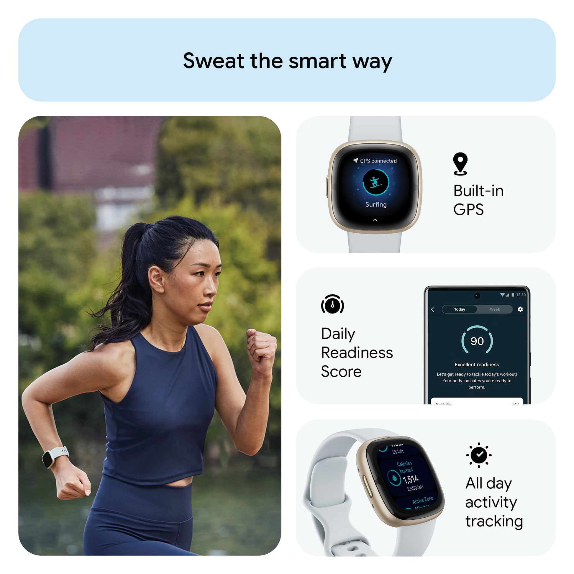 Google Fitbit Sense 2 - Health & Fitness Smartwatch - Blue Mist/Pale Gold Fitbit
