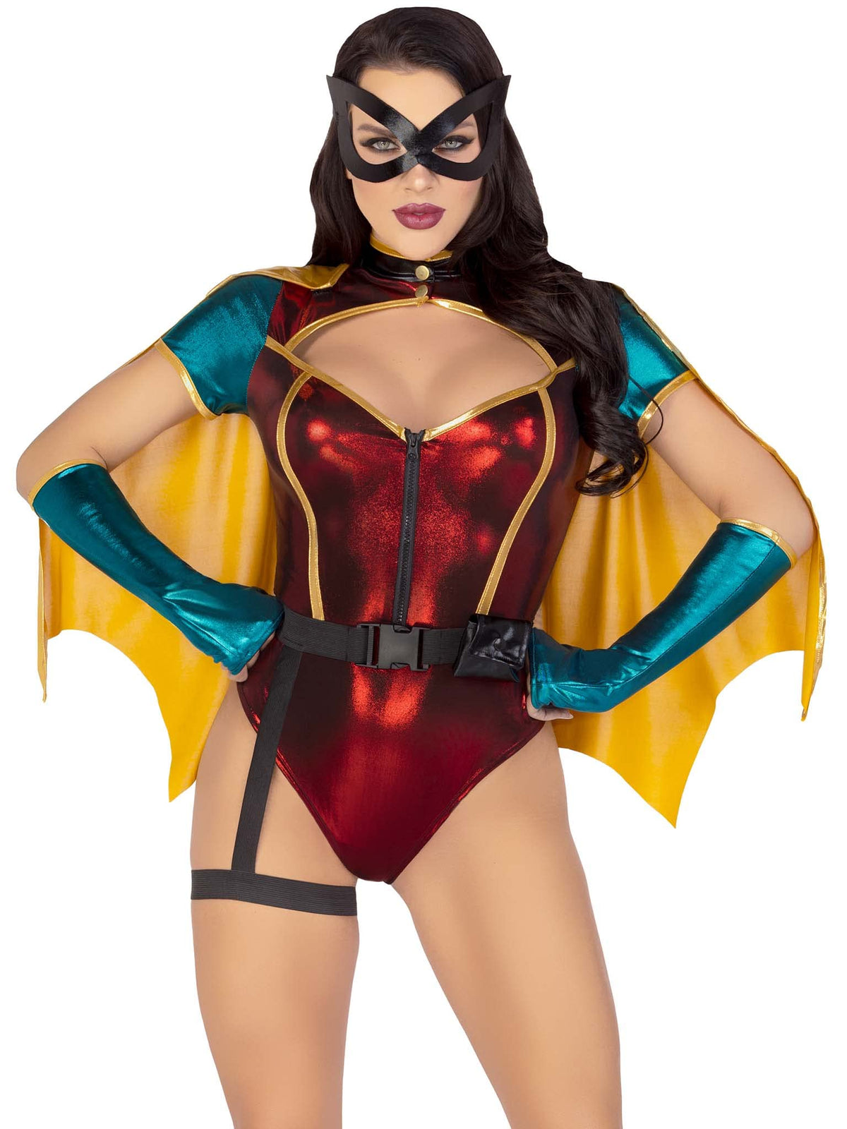 Déguisement d'Halloween 5 pièces Sultry Sidekick pour femme de Leg Avenue avec cape et gants, TRÈS GRAND