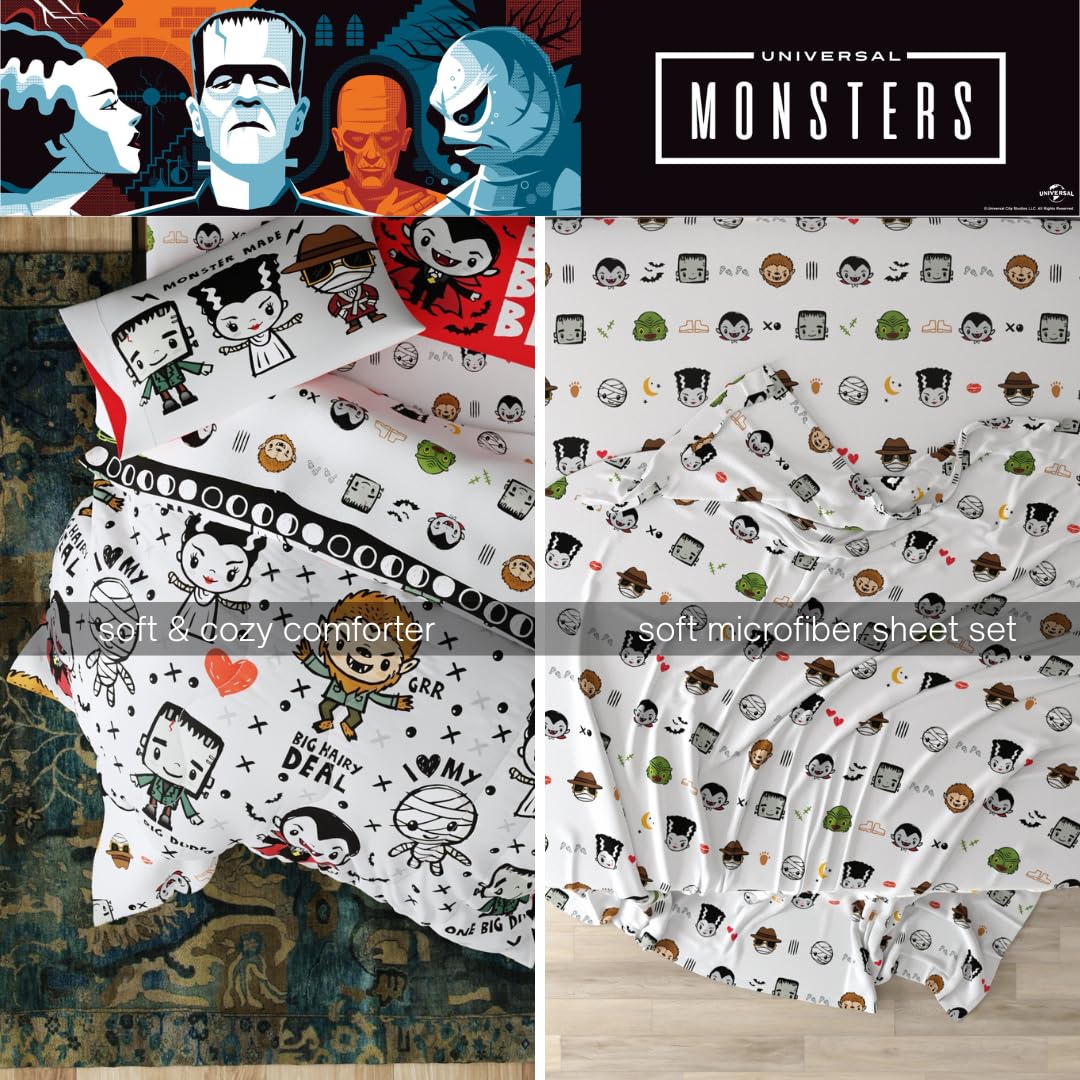 Universal Little Monsters Halloween Full Bed Set – Super Soft & Cozy 5 Piece Reversible Comforter and Sheet Set Featuring Snoopy & Charlie Brown, (Officially Licensed Product) by Franco