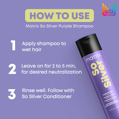 Matrix So Silver Purple Shampoo, Neutralizes Yellow Tones, For Blonde, Grey, and Platinum Hair, Color Depositing and Clarifying Shampoo For Color Treated Hair, Vegan - Available at All In One Marketplace Canada
