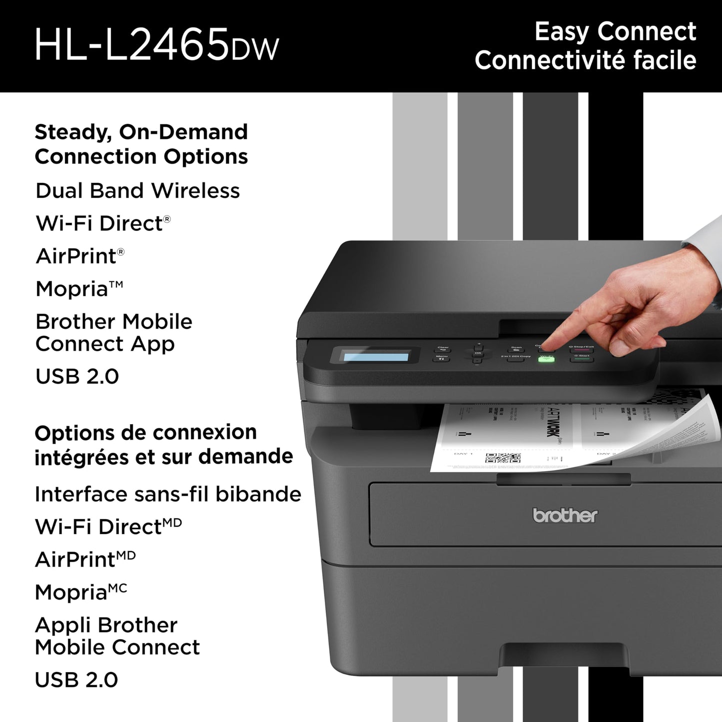 Brother HL-L2465DW Monochrome Laser Printer with Wireless Connectivity All-in-One Print, Copy and Scan Functions for Home and Office Use - Compact Design Brother