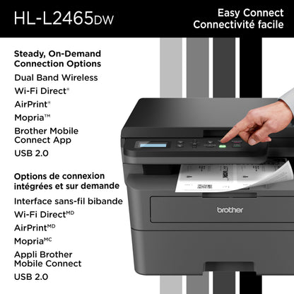 Brother HL-L2465DW Monochrome Laser Printer with Wireless Connectivity All-in-One Print, Copy and Scan Functions for Home and Office Use - Compact Design Brother