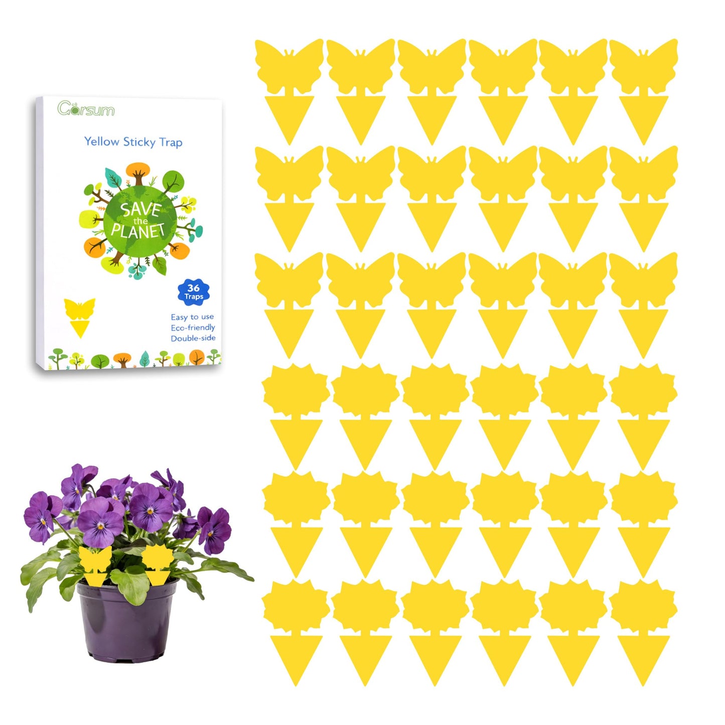 Garsum Fruit Fly Trap Indoor and Outdoor, 36 Pack Gnat Sticky Traps for House Plants, Flying Insect Trap for Fungus Gnat,Mosquitos, White Flies