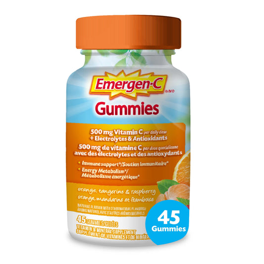 Emergen-C Immune Support Gummies, A Boost of Vitamins and Minerals, Orange, Tangerine & Raspberry Mix, 45 Gummies - Available at All In One Marketplace Canada
