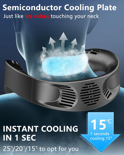 Neck Fan with Cooling Plate-5500mAh Rechargeable, Ultra Quiet Operation, 5 Speeds & 3 Cooling Modes, USB-C Fast Charging, LED Display Battery & Speed, Bladeless Wearable Neck Cooler for Travel Black - Available at All In One Marketplace Canada