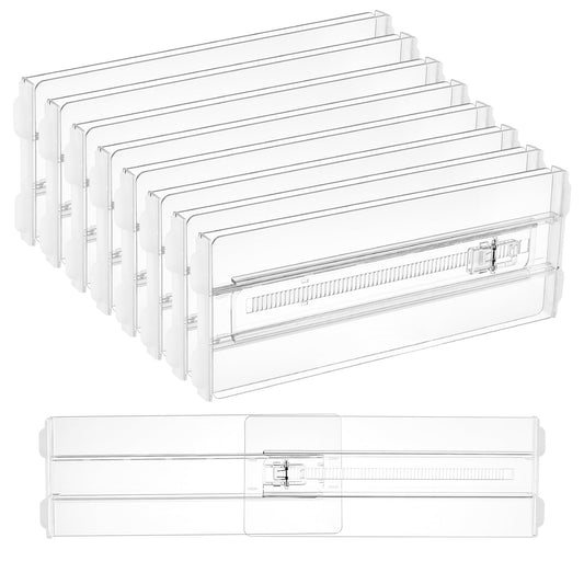 Vtopmart 8 Pack Drawer Dividers for Clothes, Adjustable 4" High Expandable from 10.2"-16.5" Dresser Drawer Organizer, Clear Plastic Dresser Organizer for Baby Clothes, Underwear, Socks - Available at All In One Marketplace Canada
