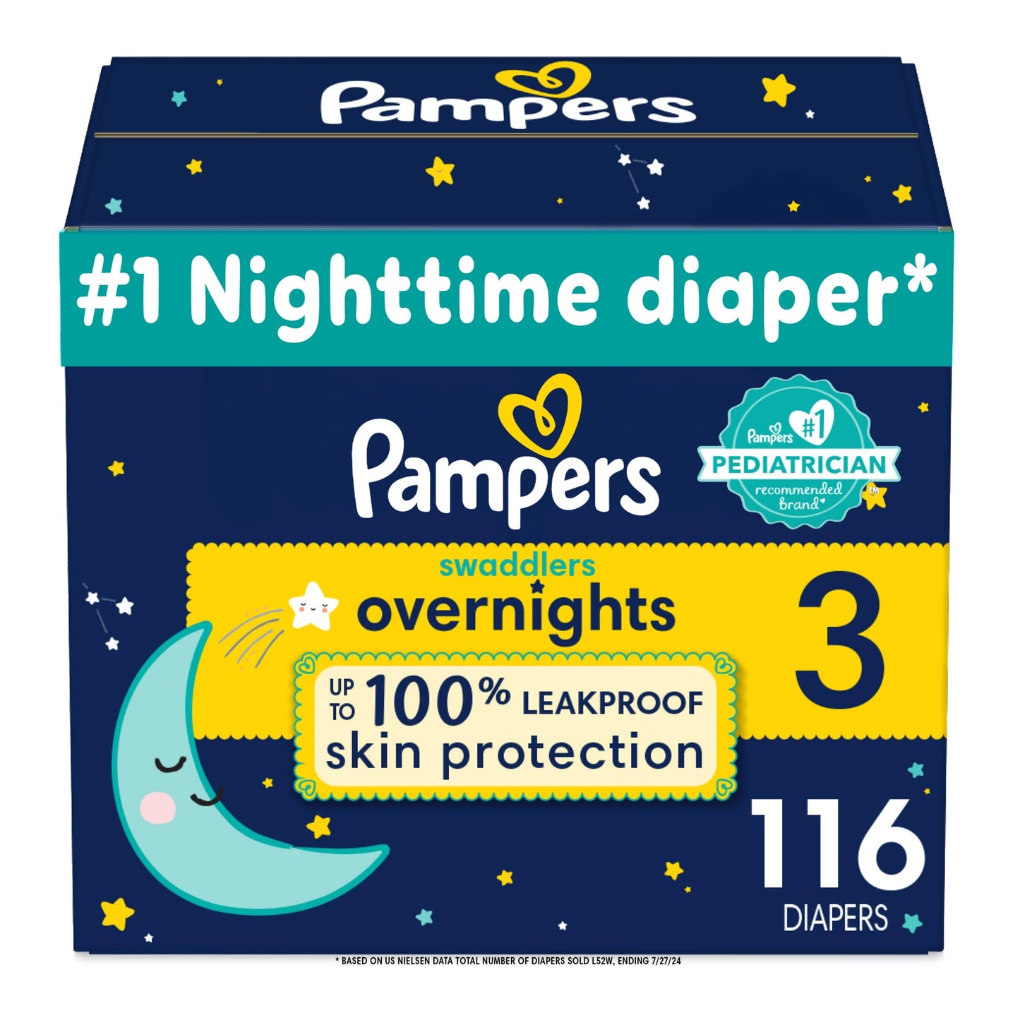 Pampers ZZZ Overnight Diapers, Size 3 (16-28 lbs), 116 Count, Nighttime Protection Disposable Baby Diaper