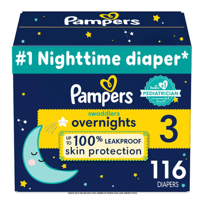 Pampers ZZZ Overnight Diapers, Size 3 (16-28 lbs), 116 Count, Nighttime Protection Disposable Baby Diaper