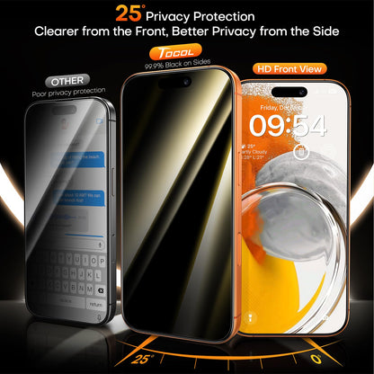 TOCOL 2 Pack for iPhone 17 Pro Max Privacy Screen Protector [True 25°Anti Spy] [Instant Installation], HD Tempered Glass Film+1 Dust Free Installation Tool [Military-Grade Protection] Shockproof
