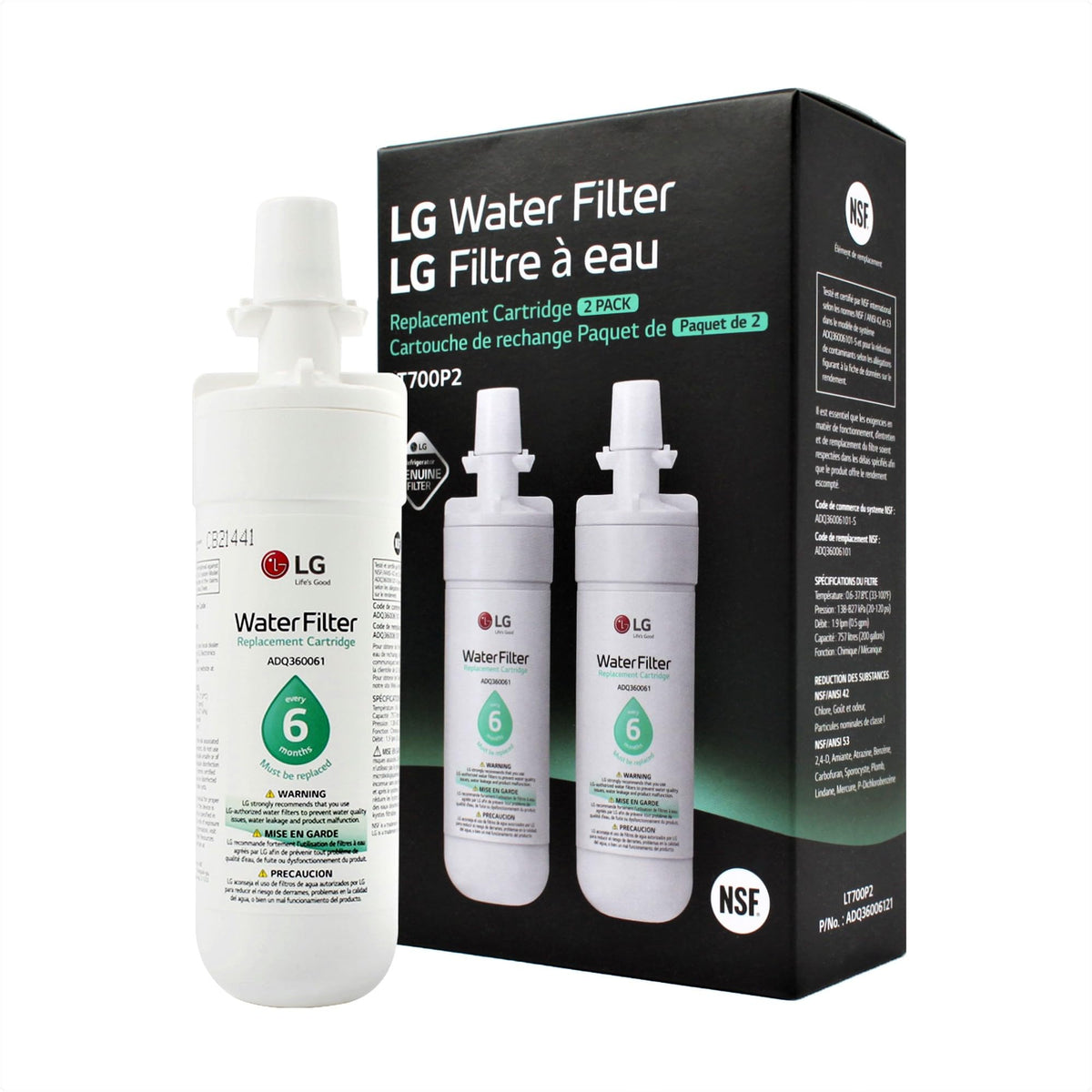 LG LT700P2-6 Month / 200 Gallon Capacity Per Unit/Replacement Refrigerator Water Filter (NSF42, NSF53, and NSF401) ADQ36006121﻿