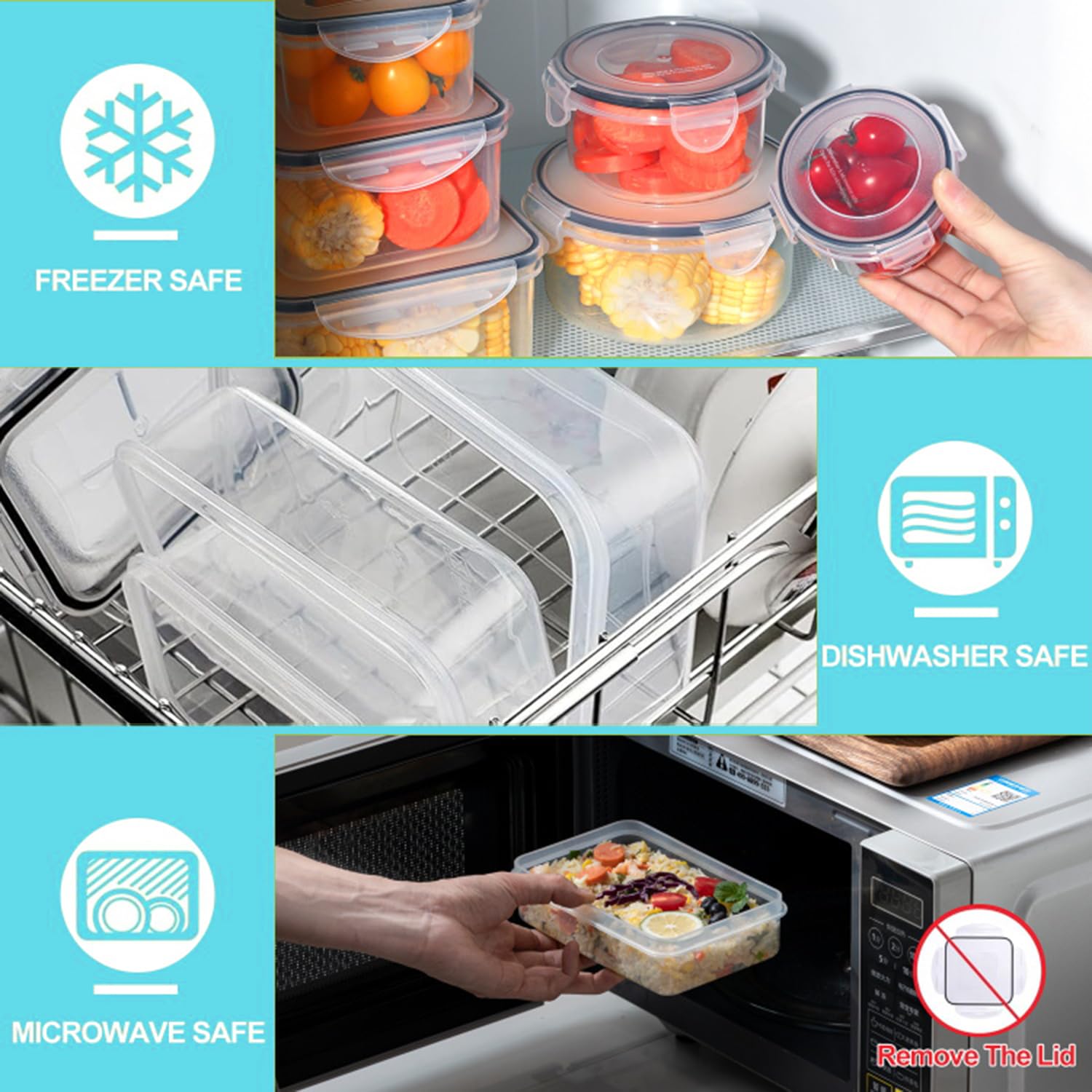 Pure Future 50-Piece Food Storage Containers Set (25-Pack) - Includes 2x JUMBO 2.5L (84oz) & 2x 1.5L Large Bins, Airtight Plastic Meal Prep Lunch Boxes with Lids, Microwave/Freezer Safe, BPA Free