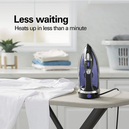 Hamilton Beach Steam Iron for Clothes, Retractable Cord Iron, Stainless Steel Soleplate, 1200W, Vertical Steam, Spray & Steam Boost, Black, 14214J