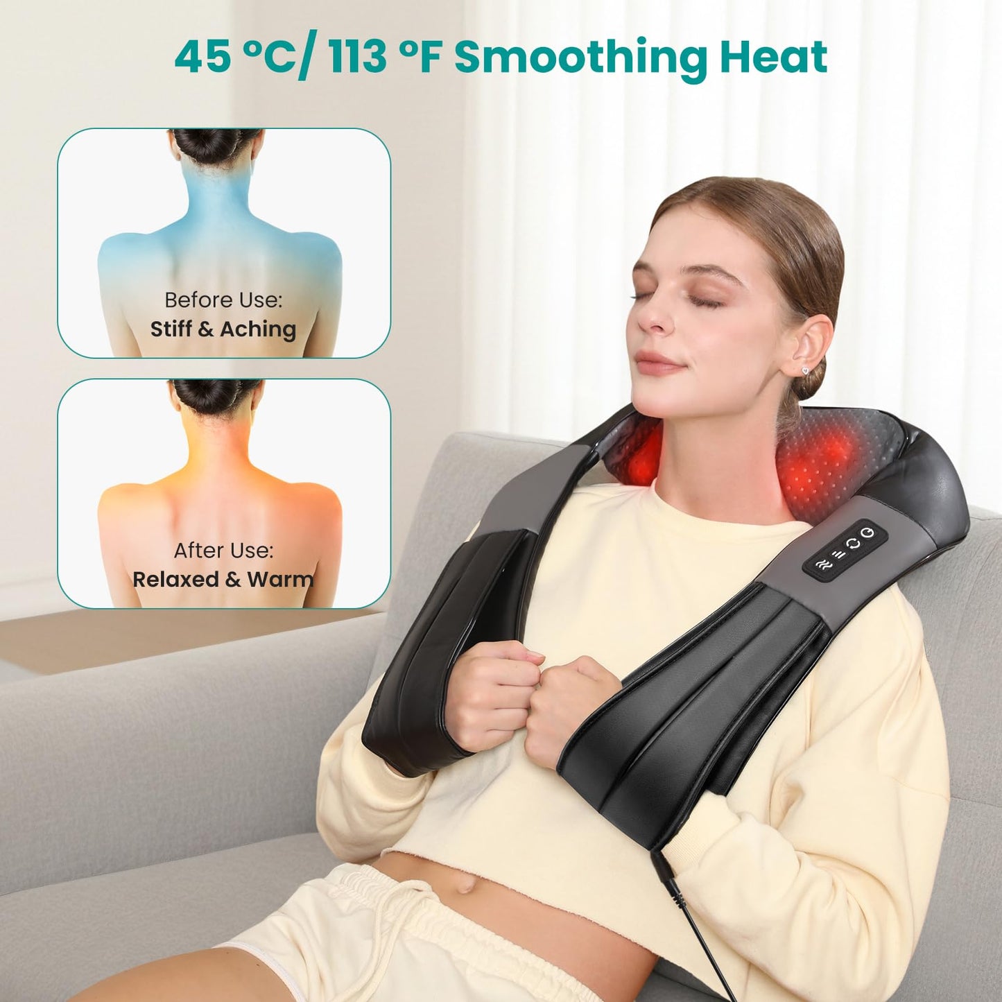 Nekteck Shiatsu Back Neck Massager,2026 Upgraded 3D Back Shoulder Kneading Massage Pillow, Deep Kneading Shoulder Massager with Heat, Waist Massage Pillow for Home Car and Office Use (NOT Cordless) - Available at All In One Marketplace Canada