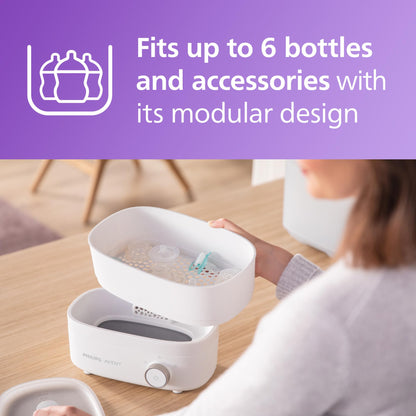 Philips Avent Baby Bottle Sterilizer and Dryer Premium, Removes 99,9% of Bacteria, Chemicals Free, Capacity 6 Bottles/Teats/Accessories, Modular Space Saving Design, Model SCF293 - Available at All In One Marketplace Canada