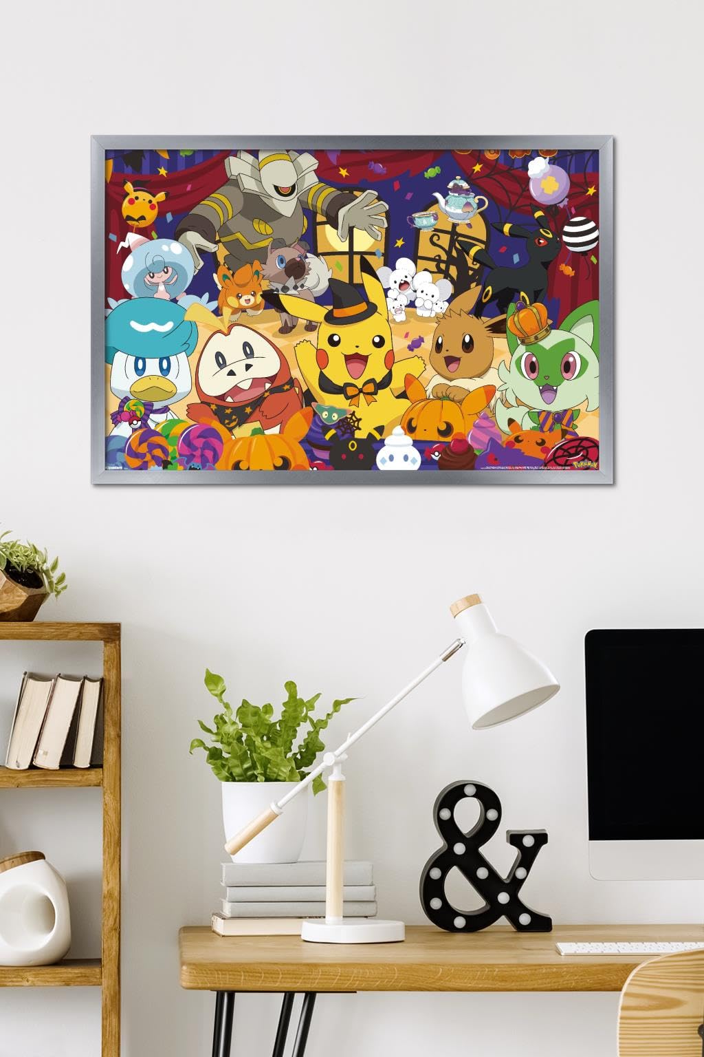 Pokémon : Fête d'Halloween - Affiche murale de groupe, 34"L x 22,4"l, version cadre argenté