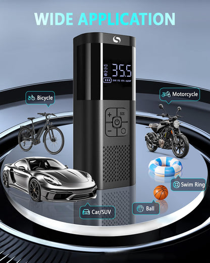 SERVOMASTER Portable Air Compressor, 150PSI Air Compressor Tire Inflator with Digital Pressure Gauge and LED Light, Portable Air Pump for Cars, Motorcycles, Bicycles, Balls