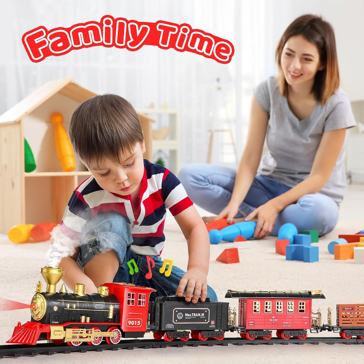 Hot Bee Train Set - Christmas Tree Train Toys for Boys with Smokes, Lights and Sound, Toy Train Set for Under Christmas Tree, Toddler Model Trains for 3 4 5 6 7 8+ Years Old Kids Christmas Toys Gifts 🍁 All In One Marketplace Canada