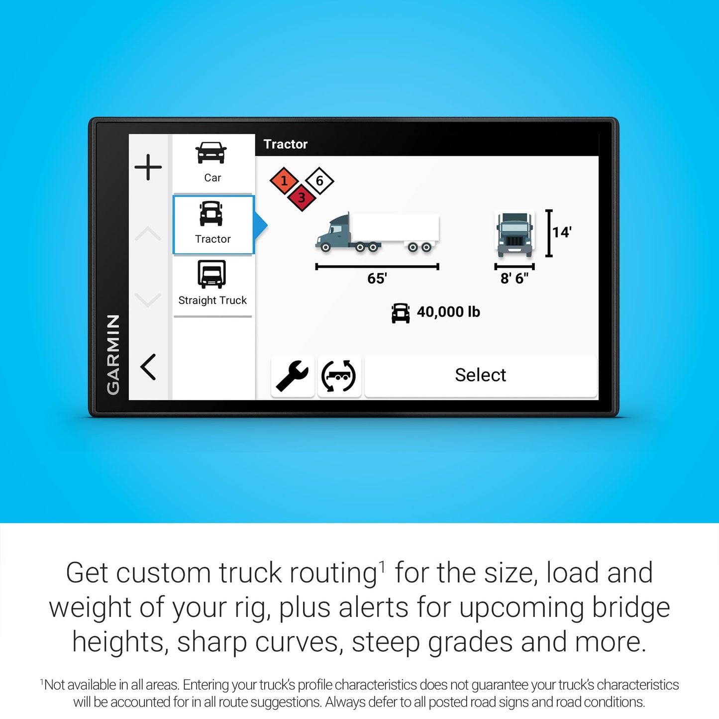 Garmin dēzl™ OTR620, High-Res 6” GPS Truck Navigator, Custom Routing, Satellite Imagery, Wind Speed, Community-Shared Loading Docks, Truck Entrances, Parking Availability Garmin