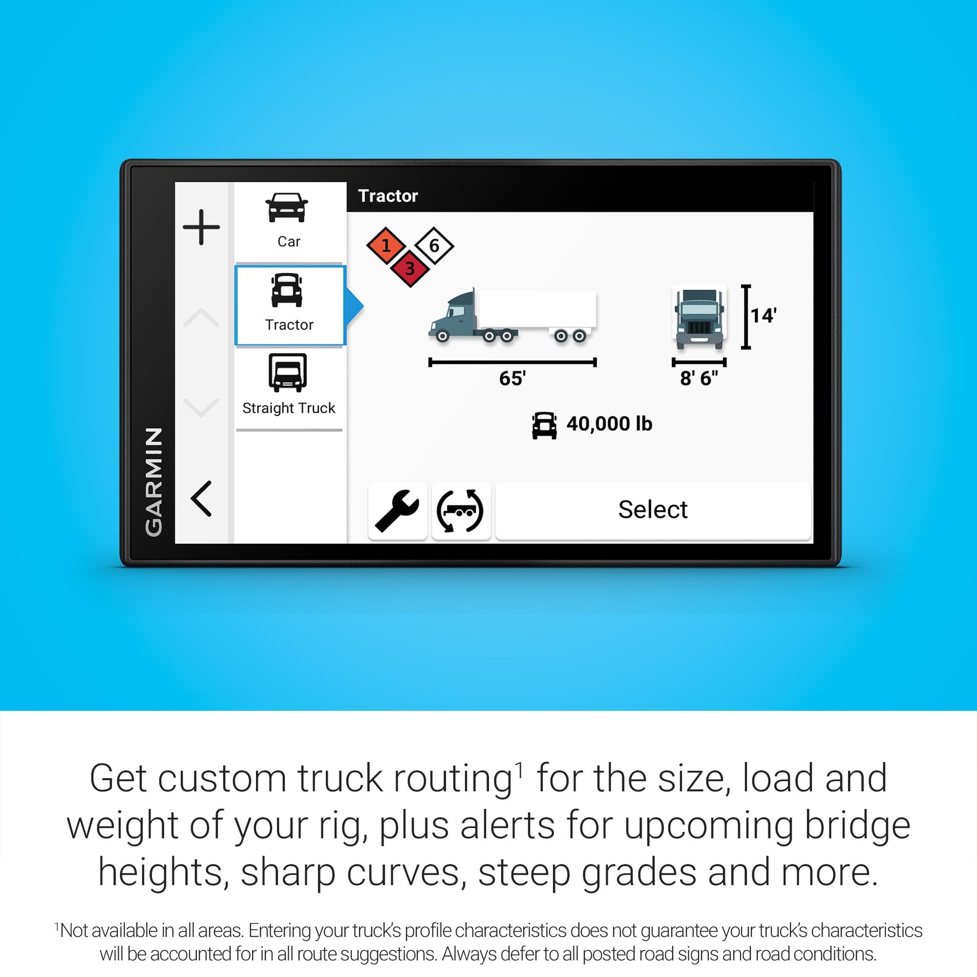 Garmin dēzl™ OTR620, High-Res 6” GPS Truck Navigator, Custom Routing, Satellite Imagery, Wind Speed, Community-Shared Loading Docks, Truck Entrances, Parking Availability Garmin