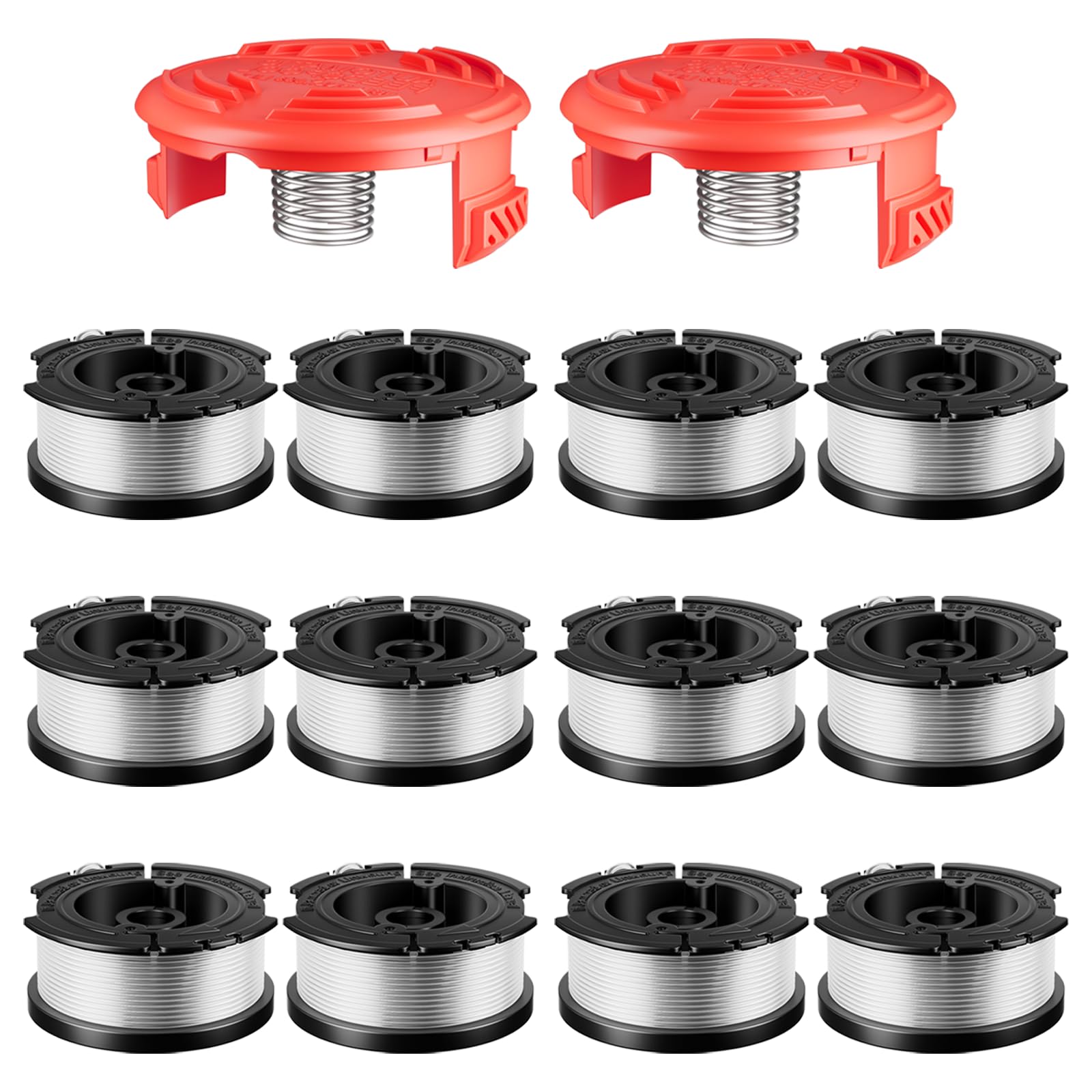 14 Pcs AF-100 Weed Eater Spool Compatible with Black and Decker String Trimmer, 0.065’’ AFS Automatic Feed Replacement Spool, 12 Pcs Spools(360ft Total), 2 Pcs RC-100-P Caps and 2 Springs