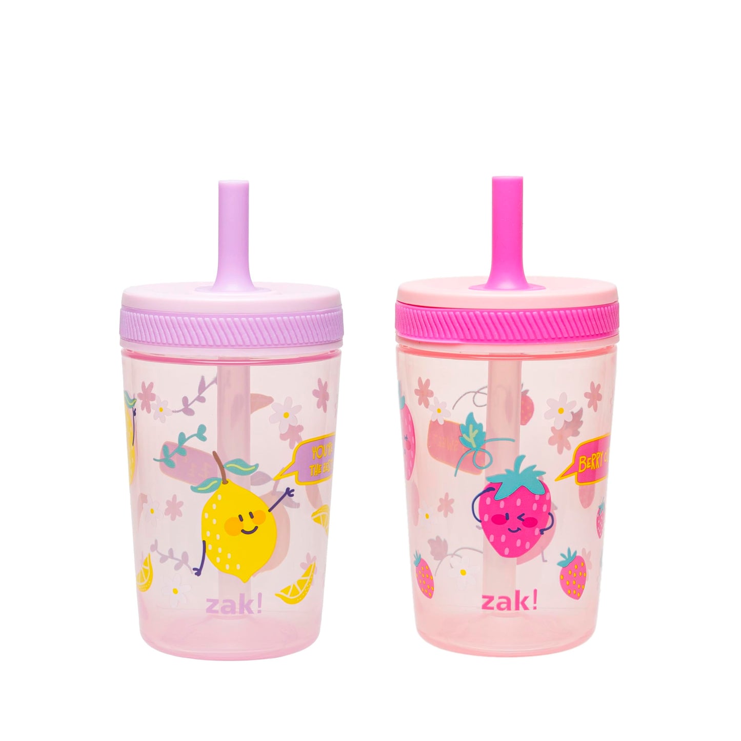 Zak Designs Toddler Cups for Travel or at Home, 15oz 2-Pack Durable Plastic Sippy Cups with Leak-Proof Design is Perfect for Kids (Sweet Berry, Lemon Zest)