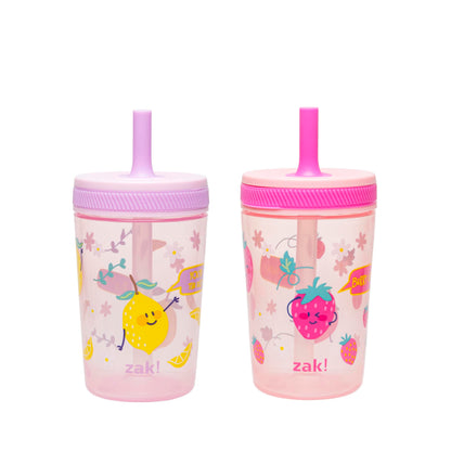 Zak Designs Toddler Cups for Travel or at Home, 15oz 2-Pack Durable Plastic Sippy Cups with Leak-Proof Design is Perfect for Kids (Sweet Berry, Lemon Zest)