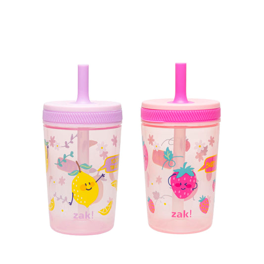 Zak Designs Toddler Cups for Travel or at Home, 15oz 2-Pack Durable Plastic Sippy Cups with Leak-Proof Design is Perfect for Kids (Sweet Berry, Lemon Zest)