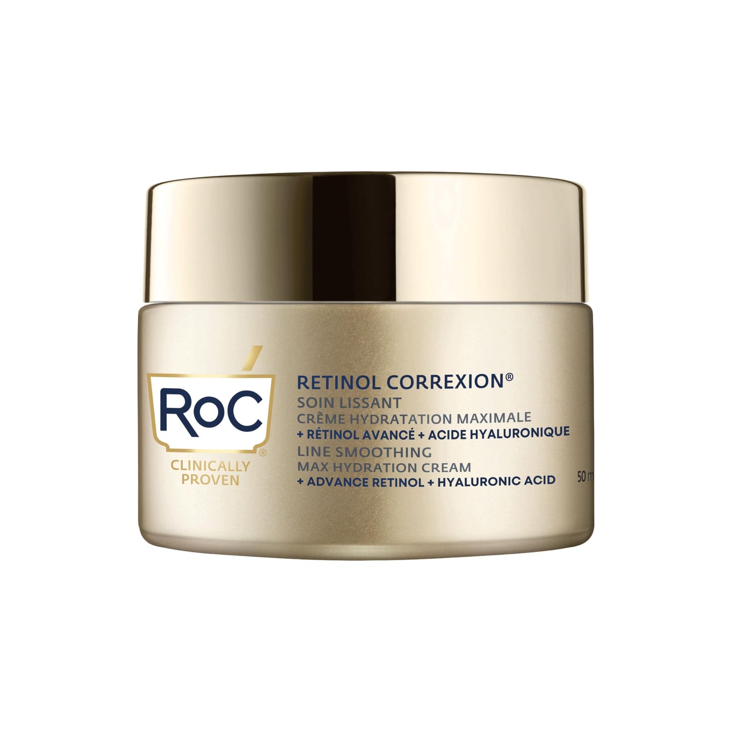 RoC Retinol Correxion Max Daily Hydration Anti-Aging Face Moisturizer with Hyaluronic Acid, Oil Free Skin Care Cream for Fine Lines, Dark Spots, Post-Acne Scars, 50ml, with Retinol Eye Cream Packette RoC