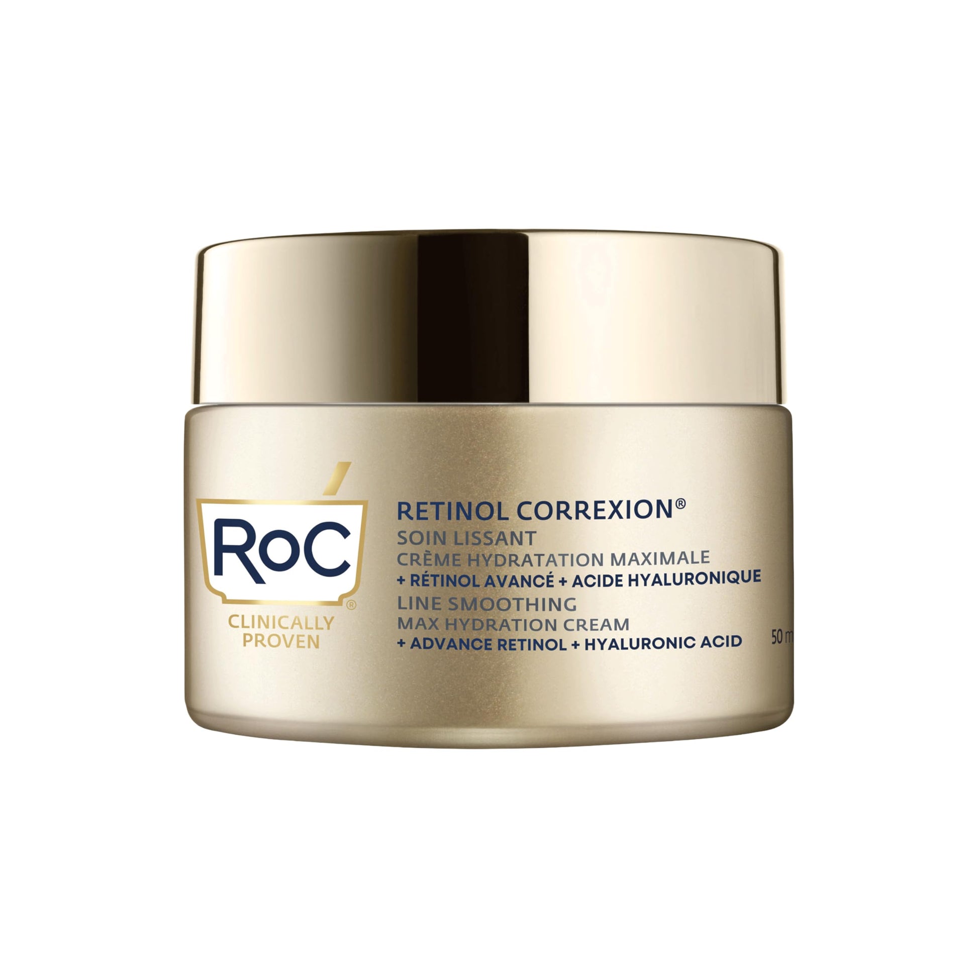 RoC Retinol Correxion Max Daily Hydration Anti-Aging Face Moisturizer with Hyaluronic Acid, Oil Free Skin Care Cream for Fine Lines, Dark Spots, Post-Acne Scars, 50ml, with Retinol Eye Cream Packette RoC