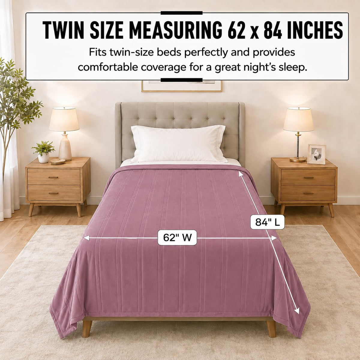 Electric Heated Blanket,Twin 62x84in,Berry,Flannel&Sherpa,Gift Ideas 🍁 All In One Marketplace Canada