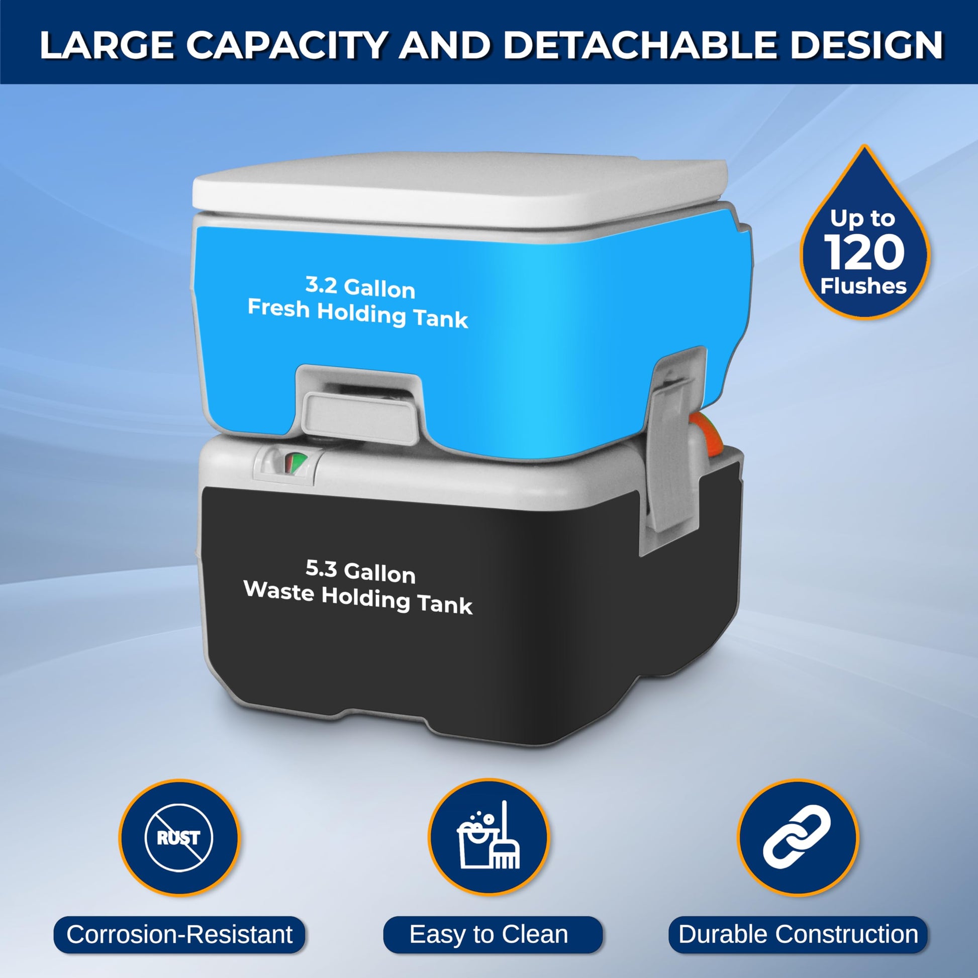 SerenLife Portable Toilet - 5.2 Gallon Camping and RV Porta Potty, Flushable, Leak Proof and Detachable Waste Tank, Ideal for Road Trip, Boats, Travel and Hiking Gear Essentials SereneLife