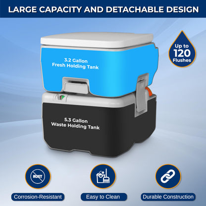 SerenLife Portable Toilet - 5.2 Gallon Camping and RV Porta Potty, Flushable, Leak Proof and Detachable Waste Tank, Ideal for Road Trip, Boats, Travel and Hiking Gear Essentials SereneLife