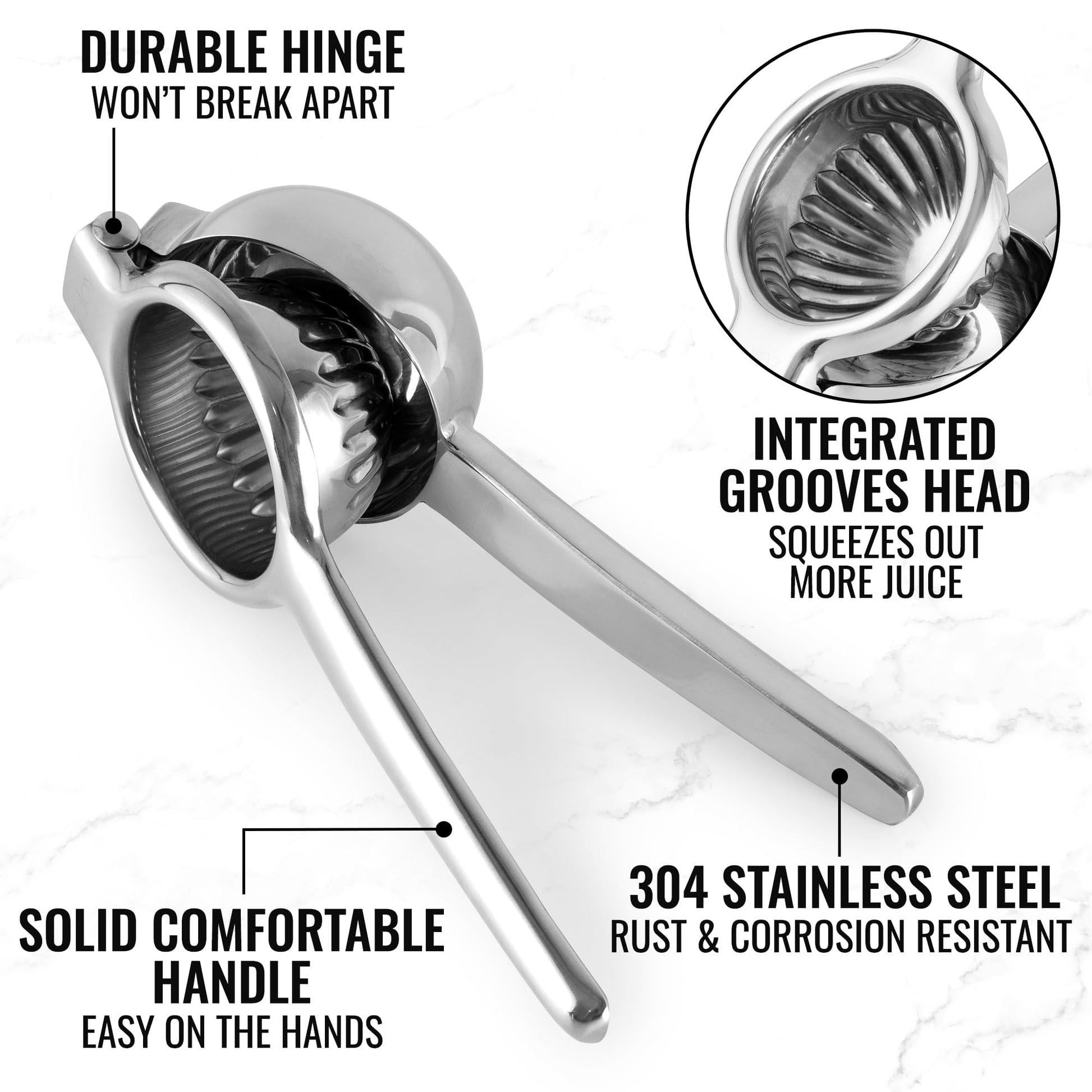 Zulay Large Lemon Squeezer Stainless Steel - Easy Squeeze Manual Heavy Duty Lemon Juicer Hand Press - Ergonomic Citrus Squeezer & Fruit Juicer for Small Oranges, Lemons, & Limes - Stainless Steel - Available at All In One Marketplace Canada
