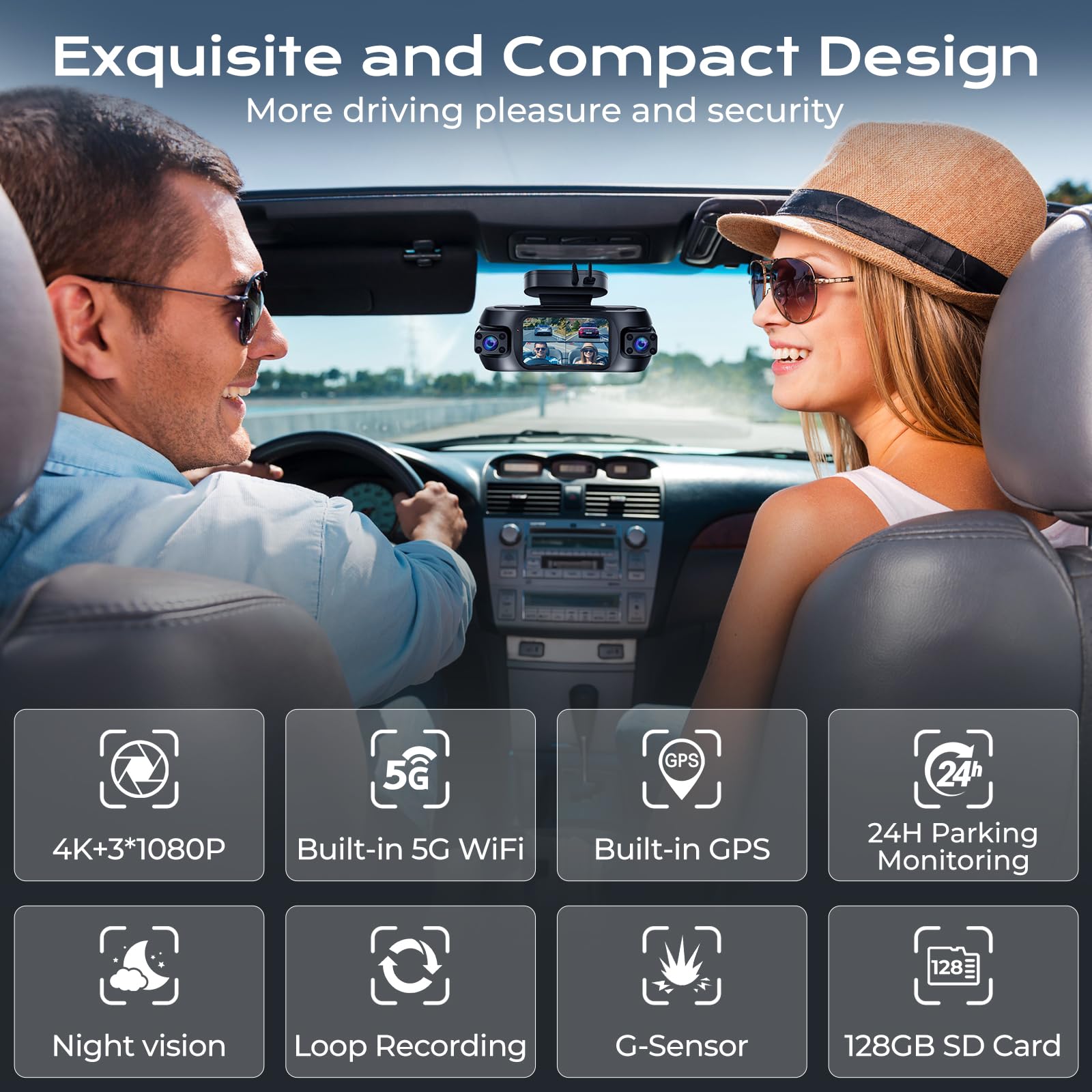 DELLFY 4 Channel Dash Cam, 4K Front & 3 * 1080P Rear/Left/Right, 360° Full View Dashcams for Cars, Built-in GPS & 5G WiFi APP, 24H Parking Mode, 8 IR Night Vision, G-Sensor, 128GB Card Included