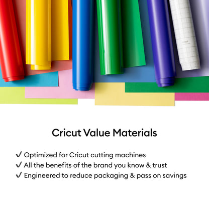 Cricut Value Permanent Vinyl - 50ft Rainbow Sampler, 12in x 12in Sheets (50 Count) Cricut