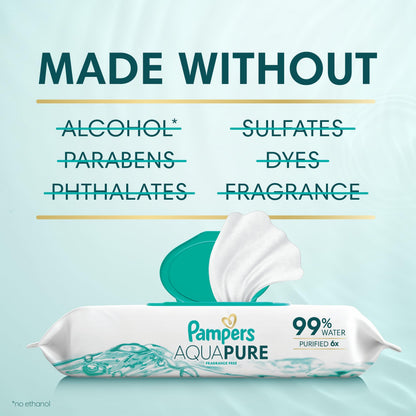 Pampers Aqua Pure Baby Wipes, 99% Water, Fragrance Free, 672 Baby Wipes Total (12X Flip-Top Packs)