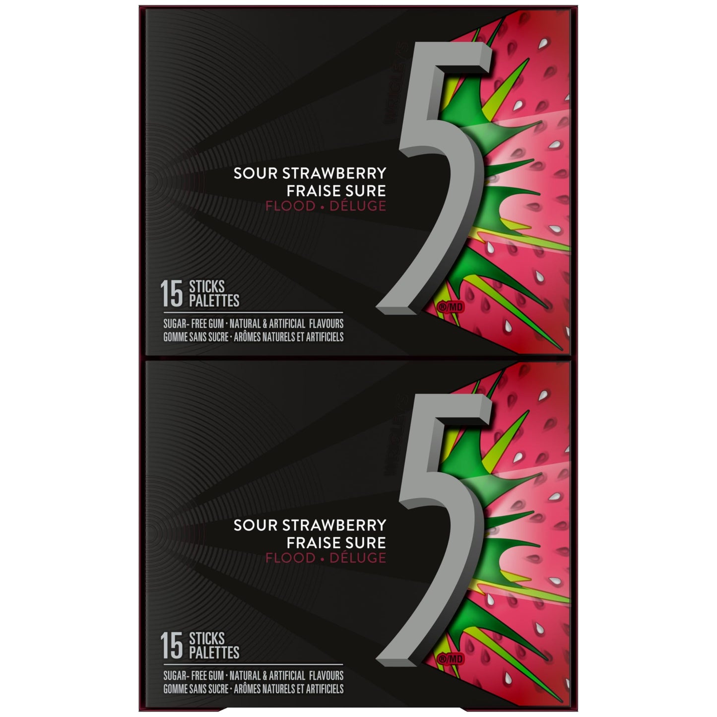 5 Gum Strawberry-Flood Flavoured Sugar Free Chewing Gum, 15 Sticks, 10 Packs - Available at All In One Marketplace Canada