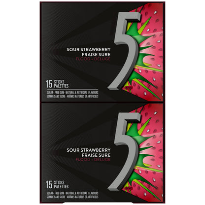 5 Gum Strawberry-Flood Flavoured Sugar Free Chewing Gum, 15 Sticks, 10 Packs - Available at All In One Marketplace Canada