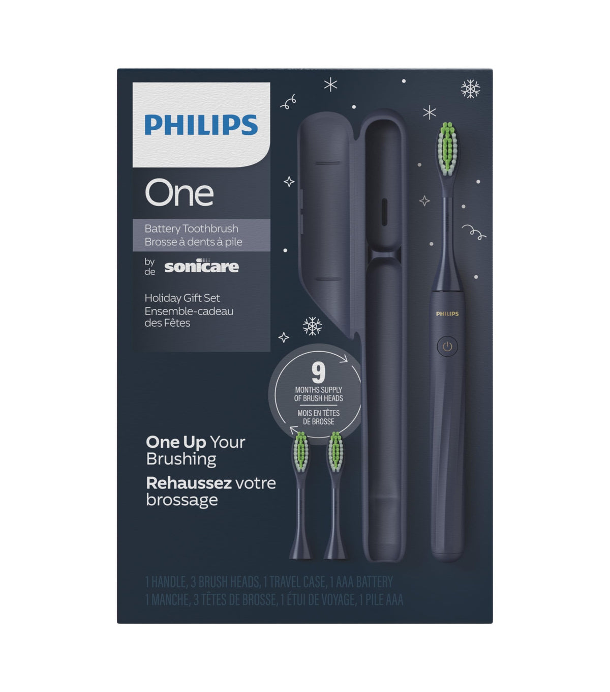 Philips One by Sonicare Battery Toothbrush Holiday Pack with 3 Brush Heads, Midnight Edition 🍁 All In One Marketplace Canada