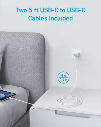 Anker iPhone 17/16 Charger, 2-Pack 20W Fast USB C Charger Block, for iPhone 17/16/16 Pro Max/15 Series/iPad Pro and More (2 Pack & 2 Cable)(White) - Available at All In One Marketplace Canada