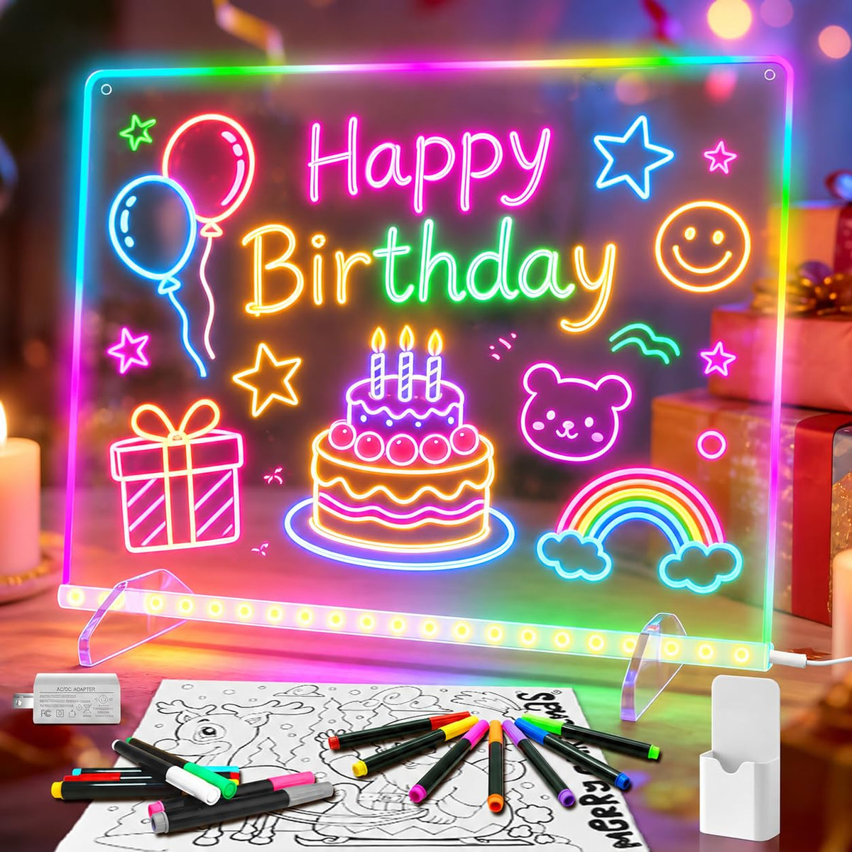 Led Note Board with 14 Highlighters,16''Drawing Tablet,6 Modes & 8 Colors Light Up Drawing Board,Kids Toy with 13 Light Effects,Birthday Holiday Day Gifts for Girls & Boys Age 3+,Tracing Book 🍁 All In One Marketplace Canada