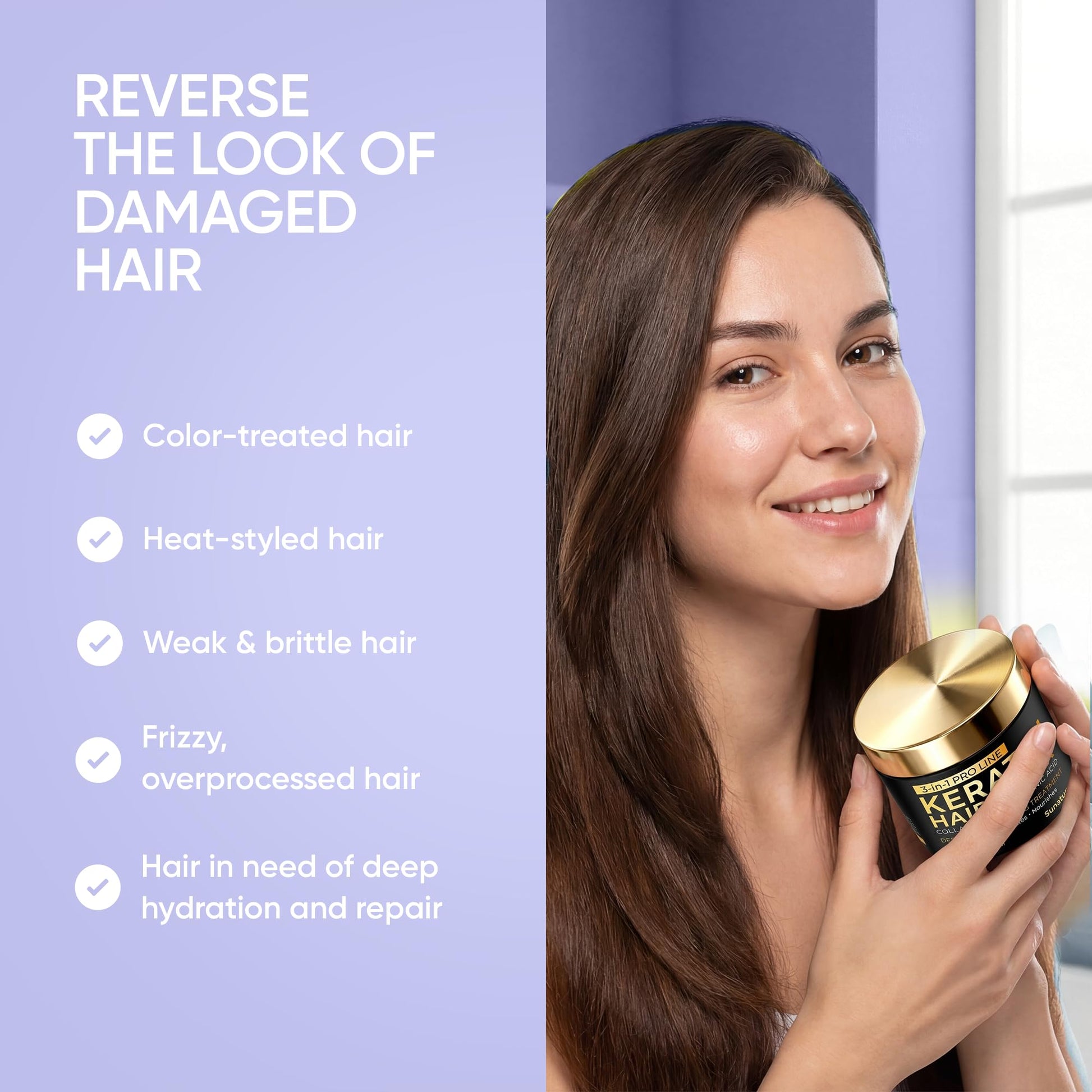 Keratin Hair Mask - Deep Conditioner for Dry, Damaged Hair — Hydrolyzed Keratin, Hyaluronic Acid, Argan Oil and Collagen - Sulfate-Free, Paraben-Free | 8.5 fl oz - Available at All In One Marketplace Canada