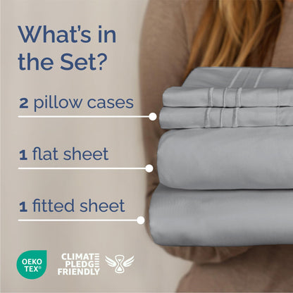 Queen Size 4 Piece Sheet Set - Comfy Breathable & Cooling Sheets - Hotel Luxury Bed Sheets for Women & Men - Deep Pockets, Easy-Fit, Soft & Wrinkle Free Sheets - Steel Blue Oeko-Tex Bed Sheet Set