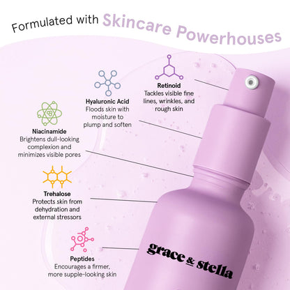 grace & stella 0.2% Retinol Serum for Face (50ml) - Restoring Retinol Serum with Hyaluronic Acid to Reduce Fine Lines, Wrinkles, Texture, Uneven Skin Tone - Anti-Aging, Hydrating, Vegan Skincare - Available at All In One Marketplace Canada